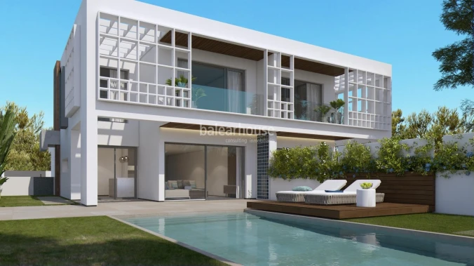 New Moderna design villa under construction with garden and pool near beaches in Puig d'en Ros