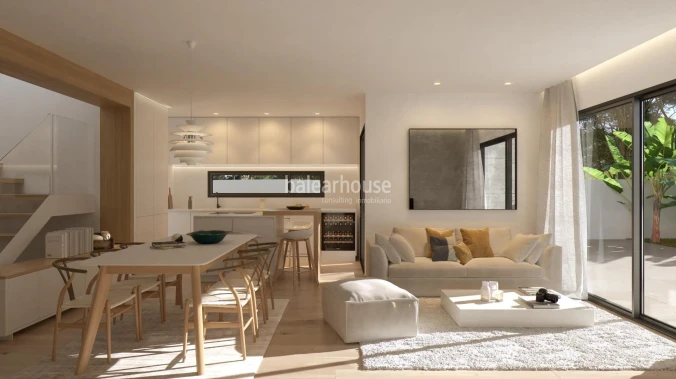New Moderna design villa under construction with garden and pool near beaches in Puig d'en Ros