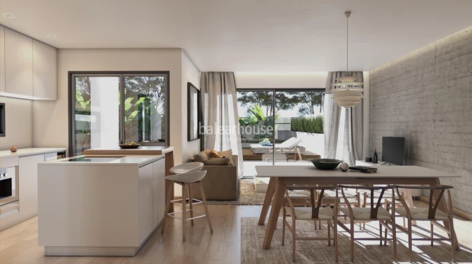 New Moderna design villa under construction with garden and pool near beaches in Puig d'en Ros