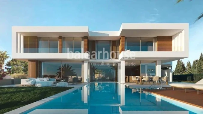 Excepcional terreno con vistas al mar y proyecto de villa en el exclusivo Puerto de Andratx