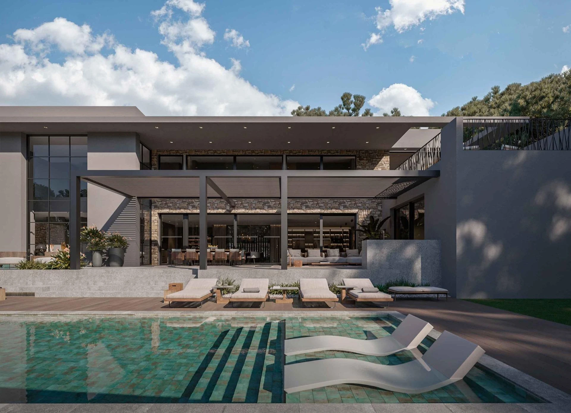Magnificent new build villa and unique design with large terraces, gardens and pool in Cala Vinyes