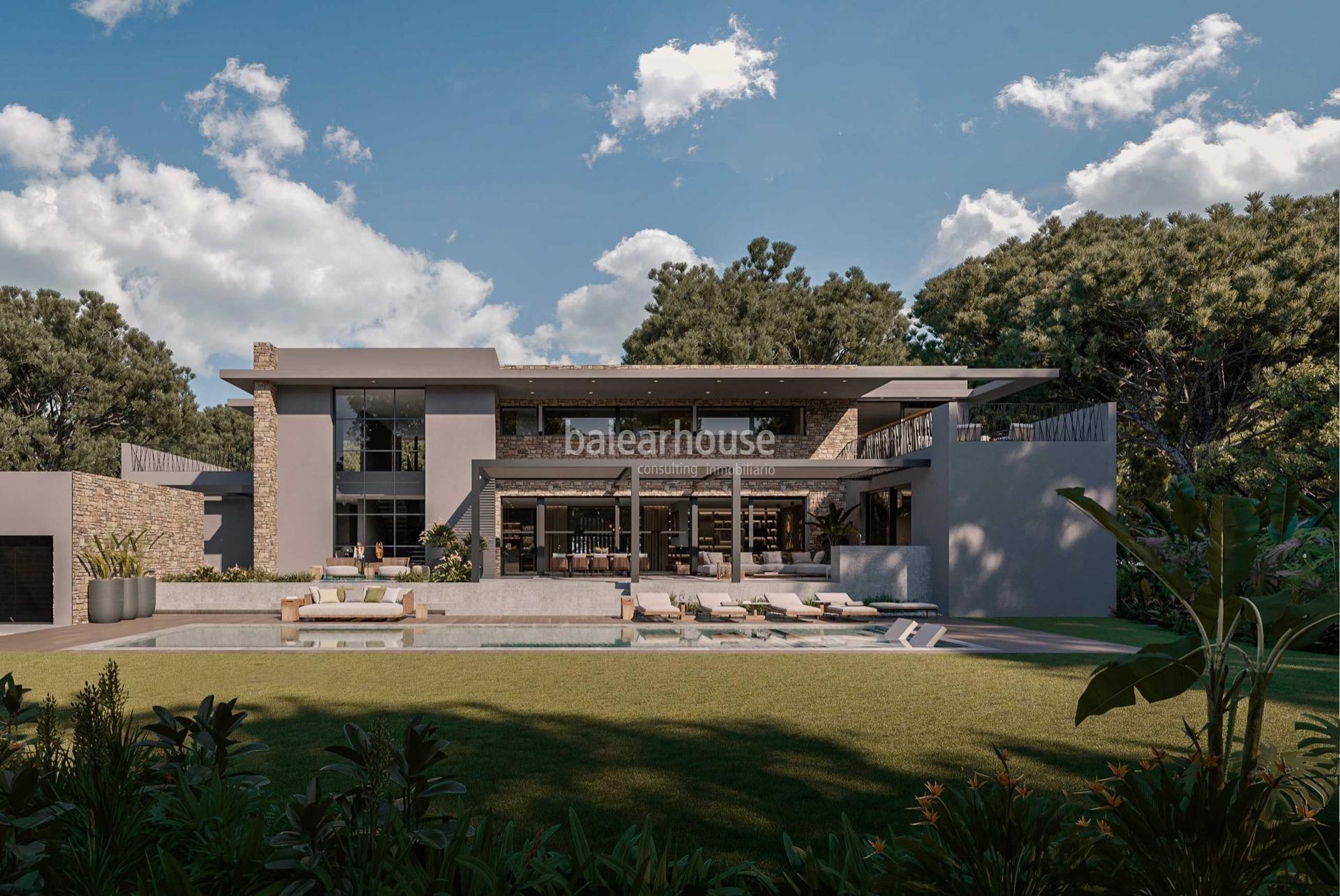 Magnífica villa de obra nueva y diseño único con grandes terrazas, jardines y piscina en Cala Vinyes