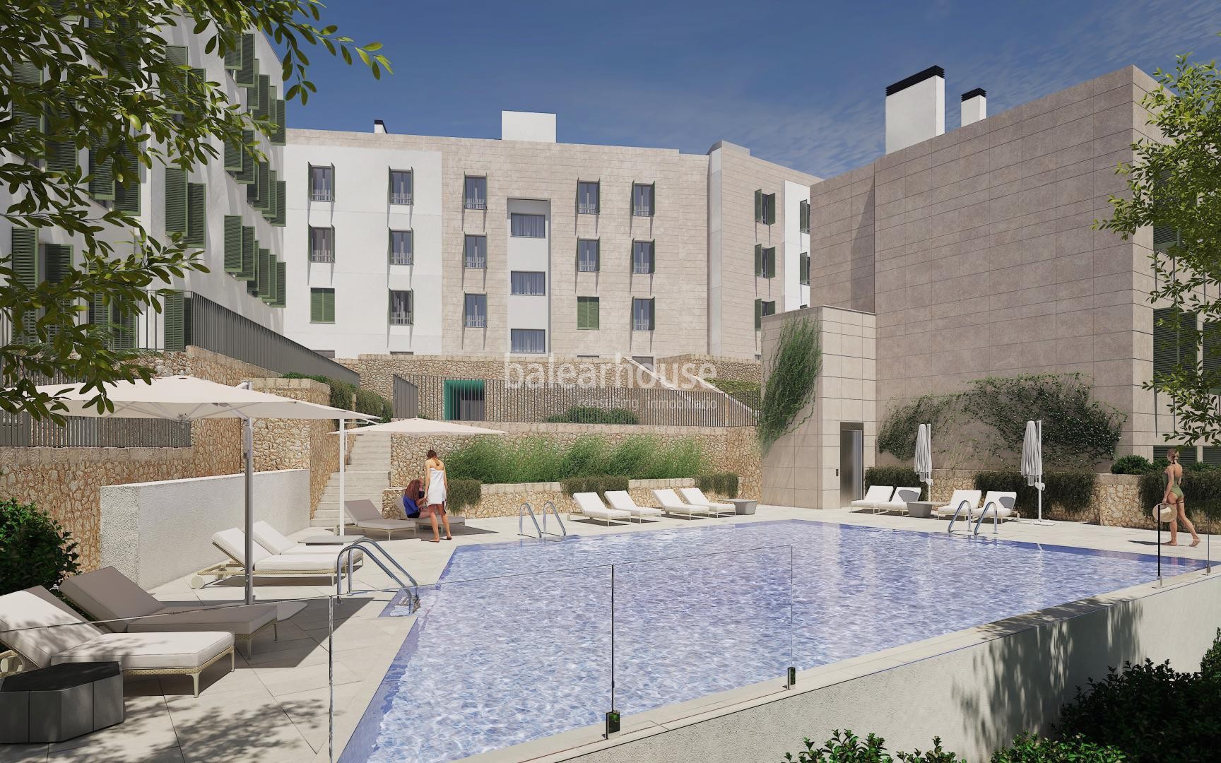 Modernos pisos de obra nueva con terraza y piscina en la verde zona de Sa Teulera