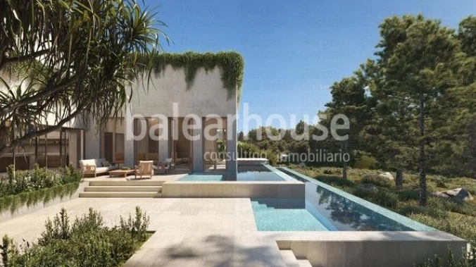 Large new villa in Cala Vinyes with efficient design and beautiful exteriors very close to the beach