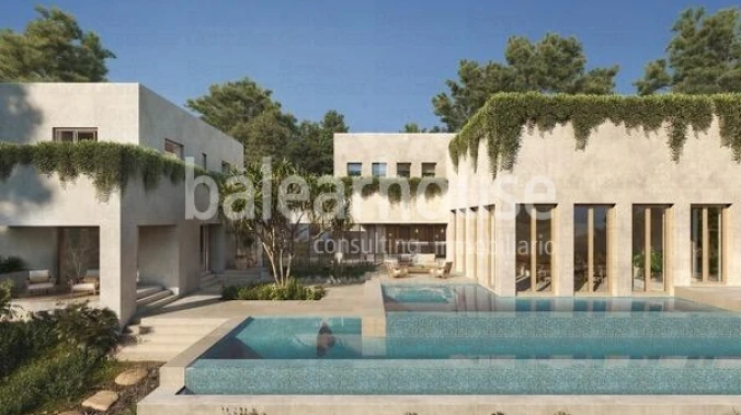 Large new villa in Cala Vinyes with efficient design and beautiful exteriors very close to the beach