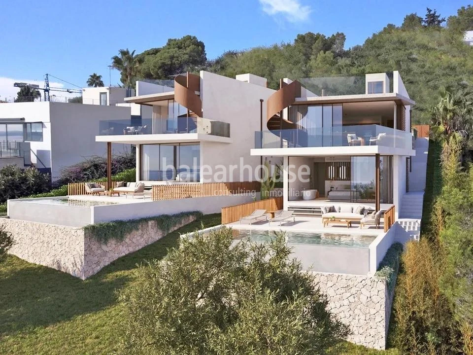 Modern newly built villa in Alcudia with unobstructed sea views, solarium, swimming pool and garden