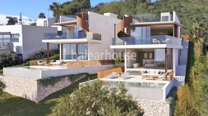 Modern newly built villa in Alcudia with unobstructed sea views, solarium, swimming pool and garden