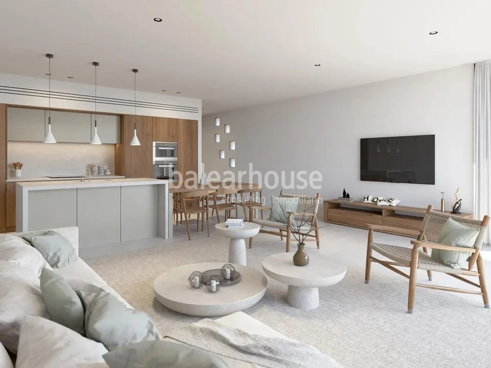 Moderna villa de obra nueva en Alcudia con vistas despejadas al mar, solarium, piscina y jardín