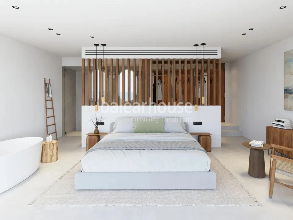 Moderna villa de obra nueva en Alcudia con vistas despejadas al mar, solarium, piscina y jardín