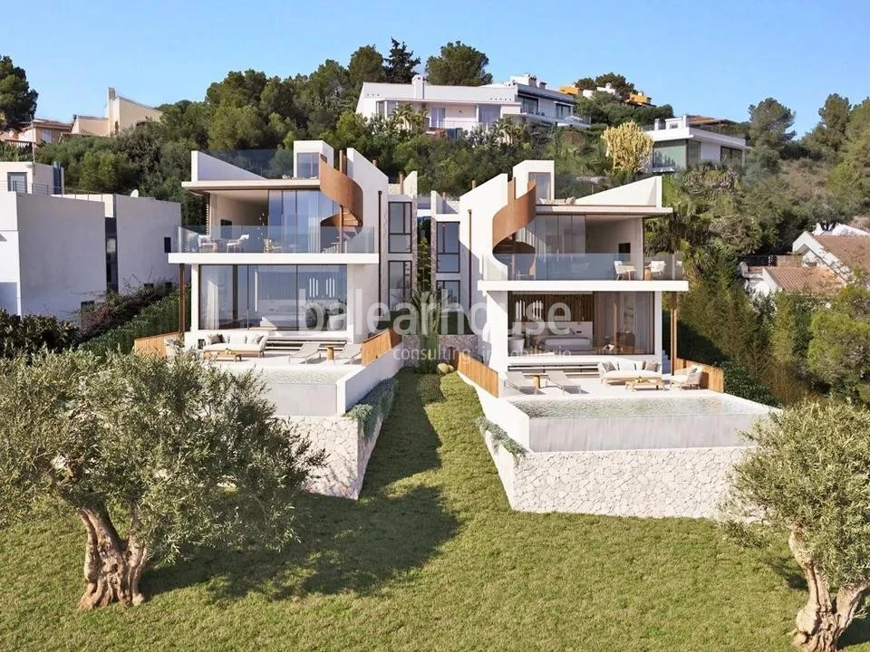 Moderna villa de obra nueva en Alcudia con vistas despejadas al mar, solarium, piscina y jardín