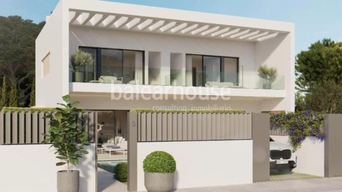 Modern newly built villa in Marratxí, with terraces, garden, swimming pool and solarium.