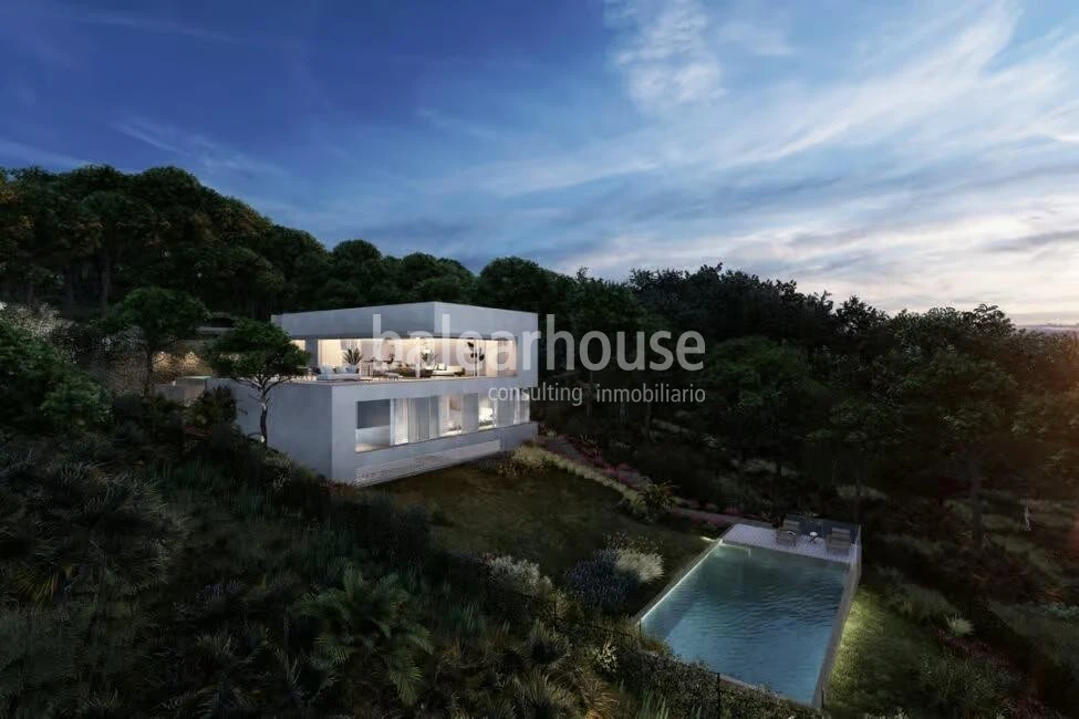 Excelente solar con vistas despejadas al mar, licencia y proyecto de gran villa en Camp de Mar