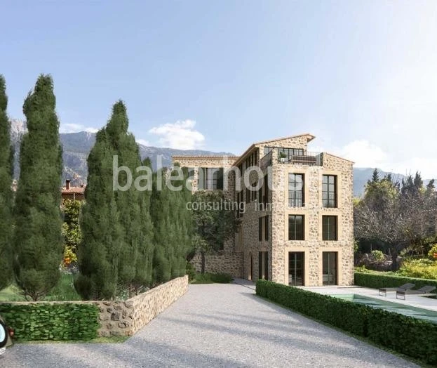 Proyecto de gran finca rústica con un diseño actual y vistas a las montañas en Sóller