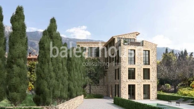 Projekt einer großen rustikalen Finca mit modernem Design und Blick auf die Berge in Sóller