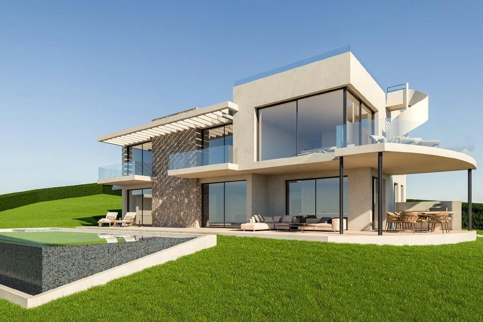 Solar con proyecto de villa moderna con vistas parciales al mar en Cala Vinyas