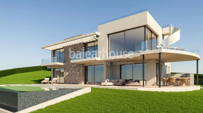 Grundstück mit Projekt für eine moderne Villa mit Meerblick in Cala Vinyas