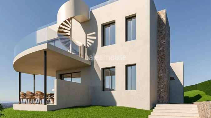 Grundstück mit Projekt für eine moderne Villa mit Meerblick in Cala Vinyas