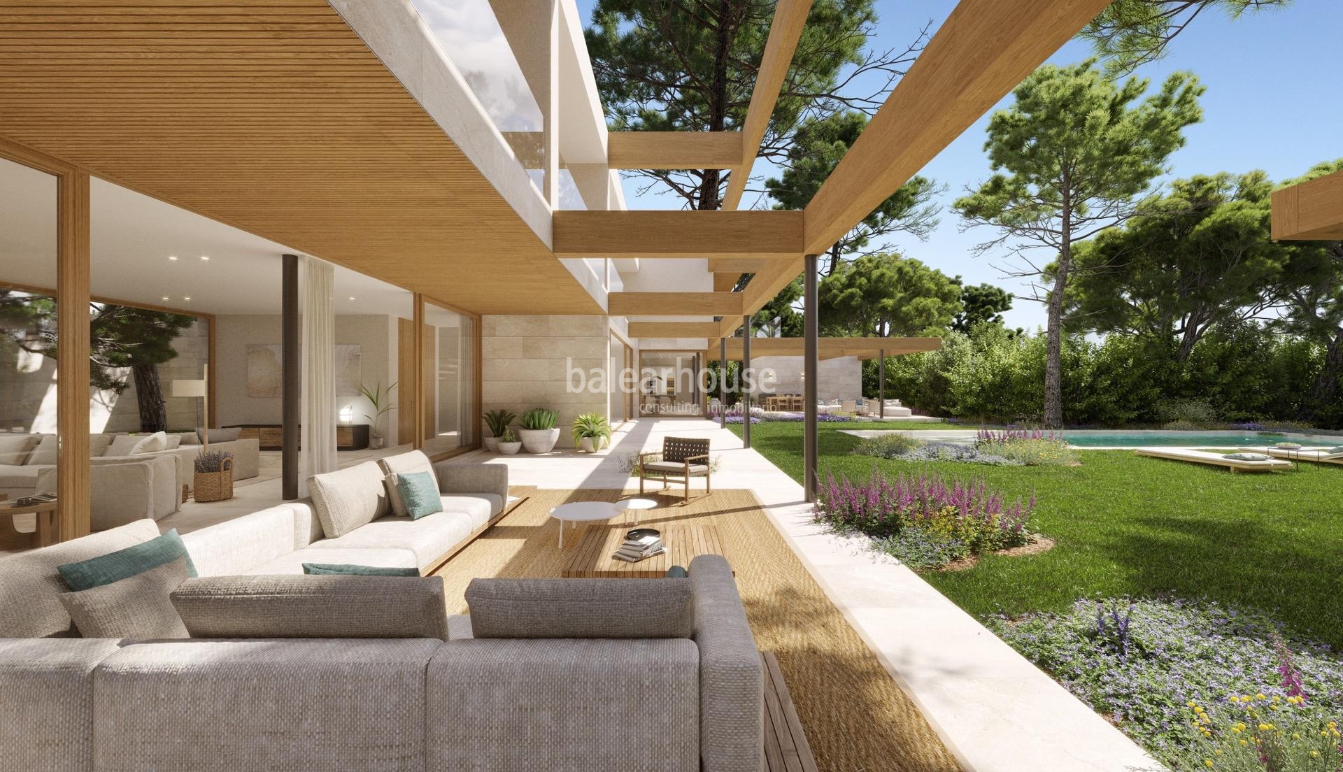 Spectacular land with beautiful sea views, project and license of three villas in Santa Ponsa