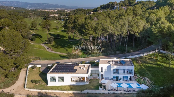Large modern design villa on the first line golf course with terraces, pool and gardens in Son Vida