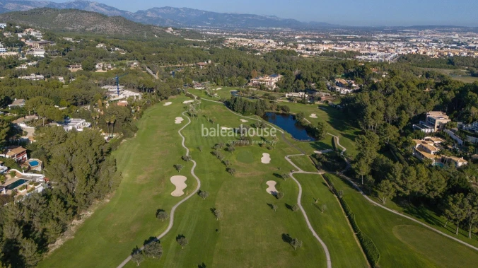 Large modern design villa on the first line golf course with terraces, pool and gardens in Son Vida