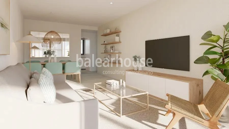 Moderna planta baja de obra nueva con terraza privada y piscinas cerca de playas en Palmanova