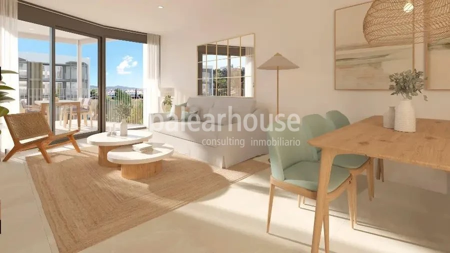Moderna planta baja de obra nueva con terraza privada y piscinas cerca de playas en Palmanova