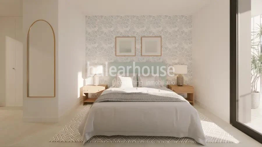 Moderna planta baja de obra nueva con terraza privada y piscinas cerca de playas en Palmanova