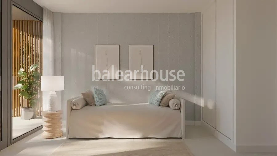 Moderna planta baja de obra nueva con terraza privada y piscinas cerca de playas en Palmanova