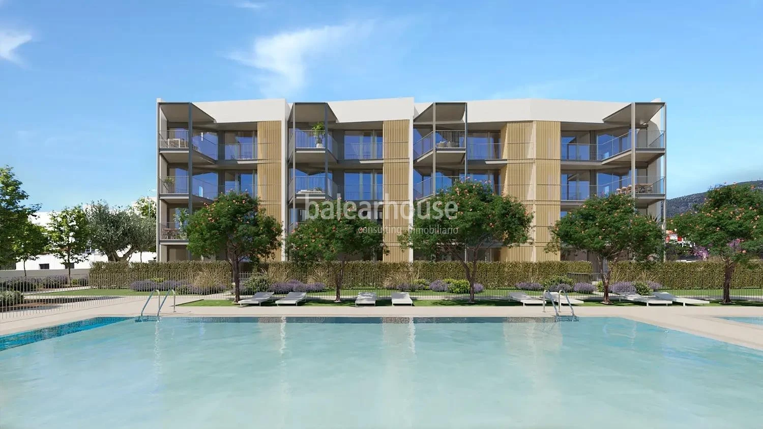 Moderna planta baja de obra nueva con terraza privada y piscinas cerca de playas en Palmanova