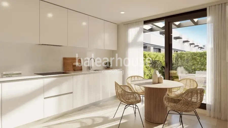 Fantastisches Projekt von neuen Stadthäusern in Strandnähe in Palma mit privaten Terrassen und Pools