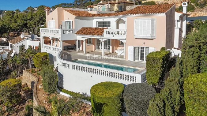 Spectacular sea views from this fabulous villa in Camp de Mar with terraces and large pool