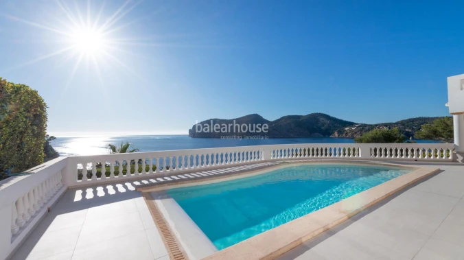 Spectacular sea views from this fabulous villa in Camp de Mar with terraces and large pool