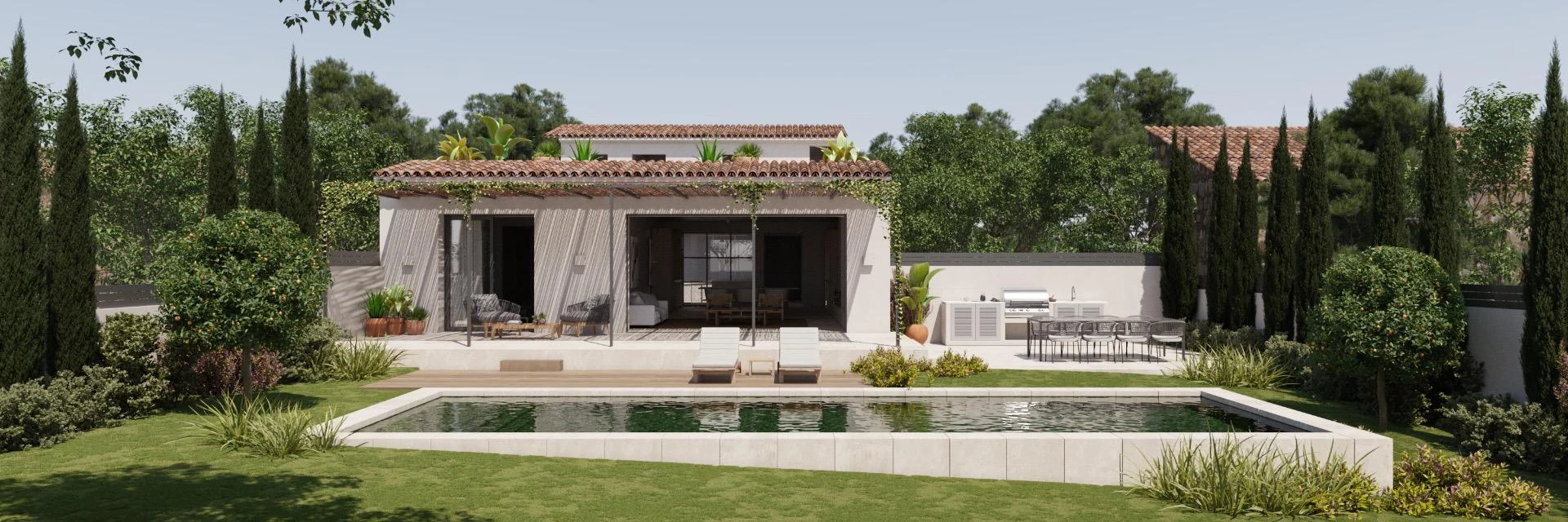 Nuevo proyecto de finca moderna en Establiments con piscina, jardín y elementos tradicionales