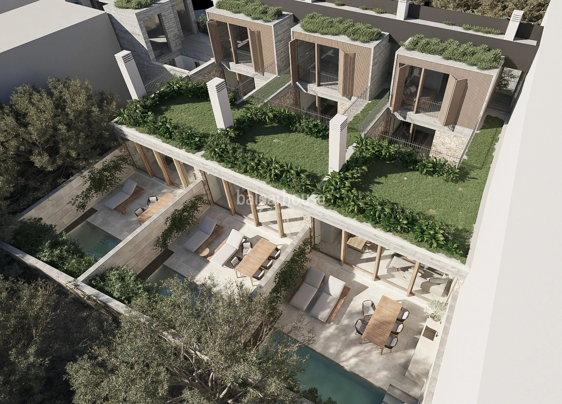 Moderne Neubau-Stadthäuser mit privatem Pool, Terrassen und Garten neben Santa Catalina