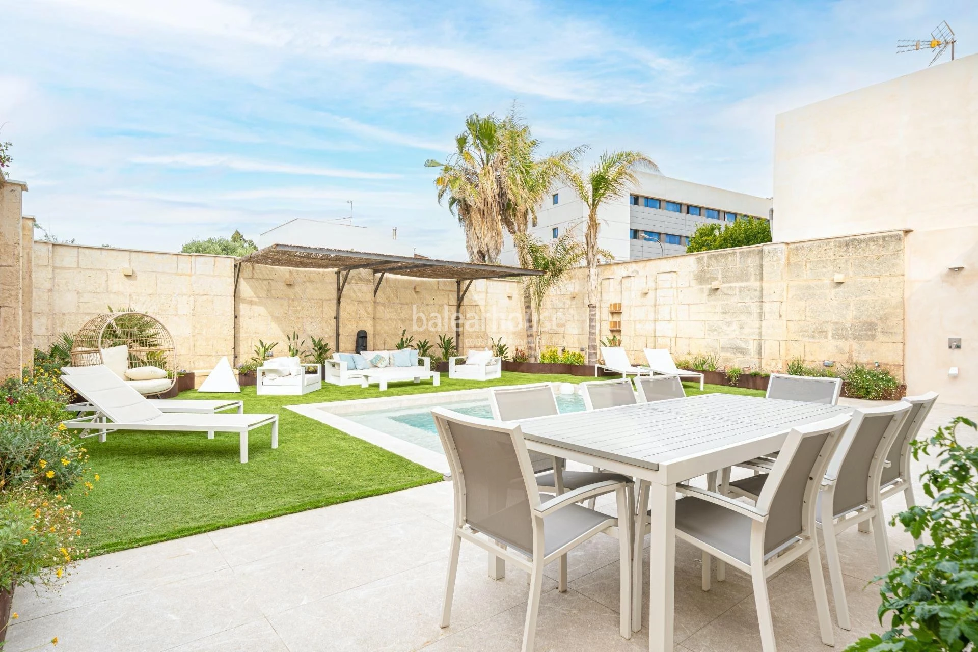 Fabulous Moderna beachfront villa with terraces large garden and swimming pool on the Costa de Palma