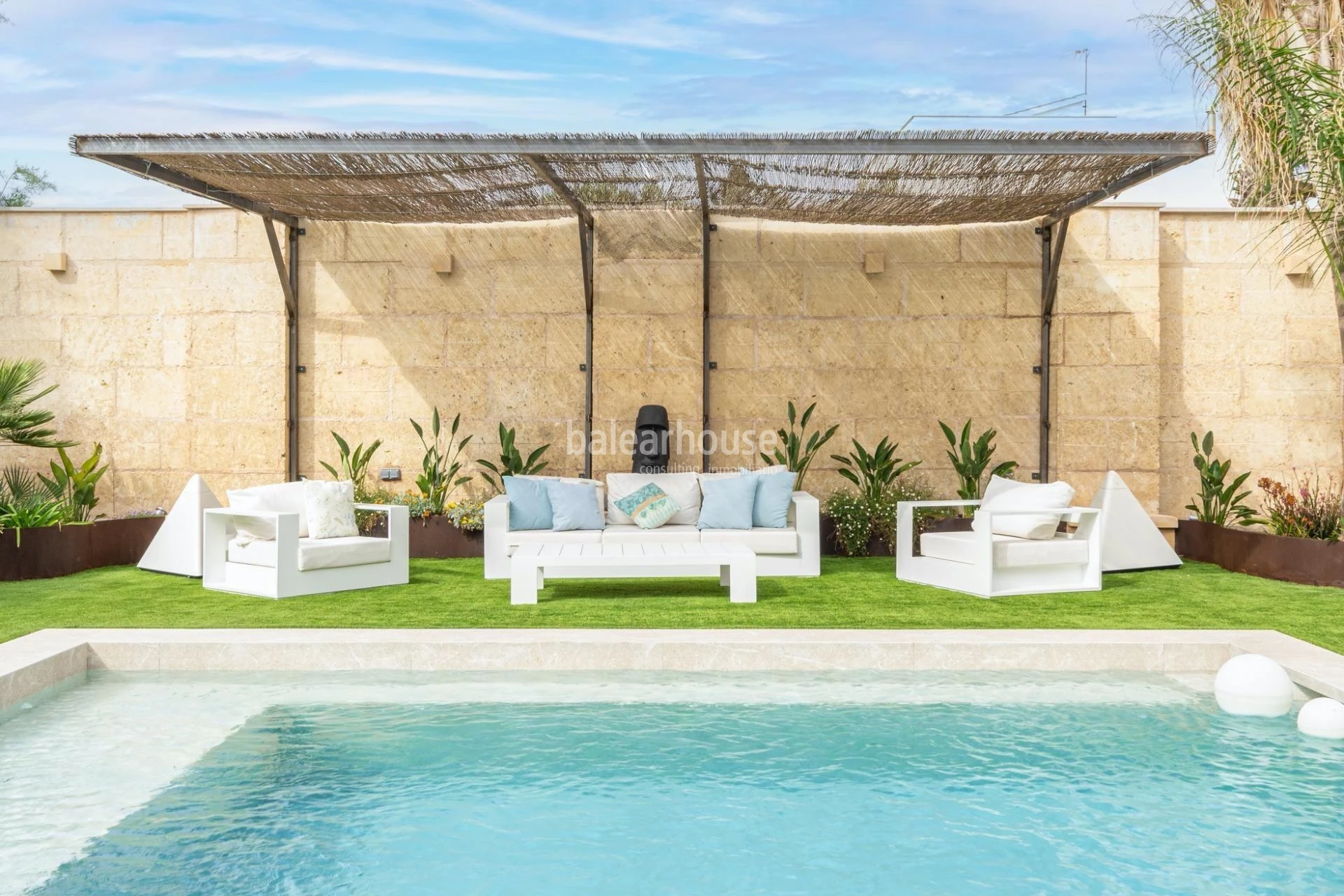 Fabulous Moderna beachfront villa with terraces large garden and swimming pool on the Costa de Palma