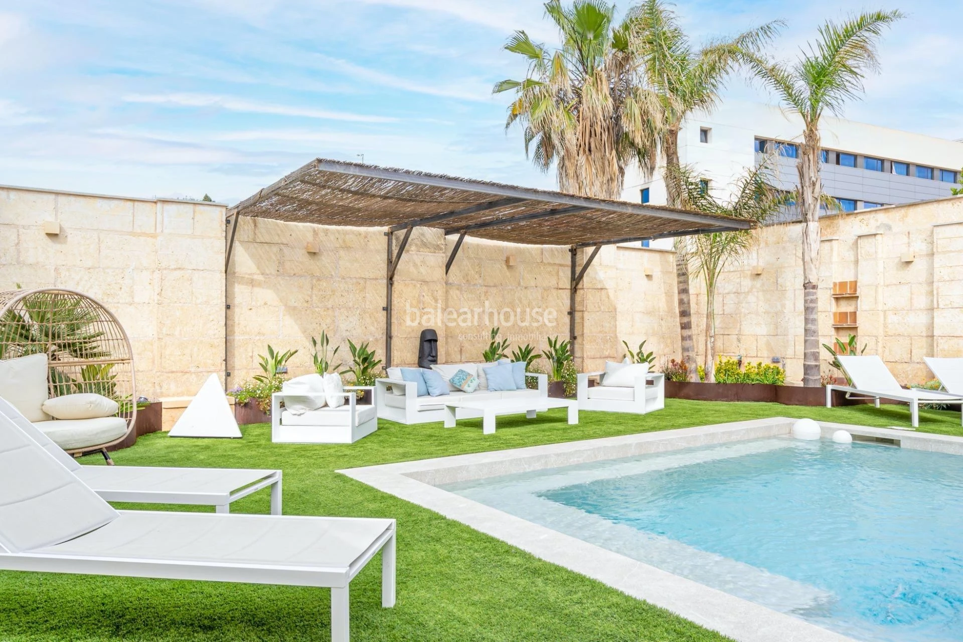 Fabulous Moderna beachfront villa with terraces large garden and swimming pool on the Costa de Palma