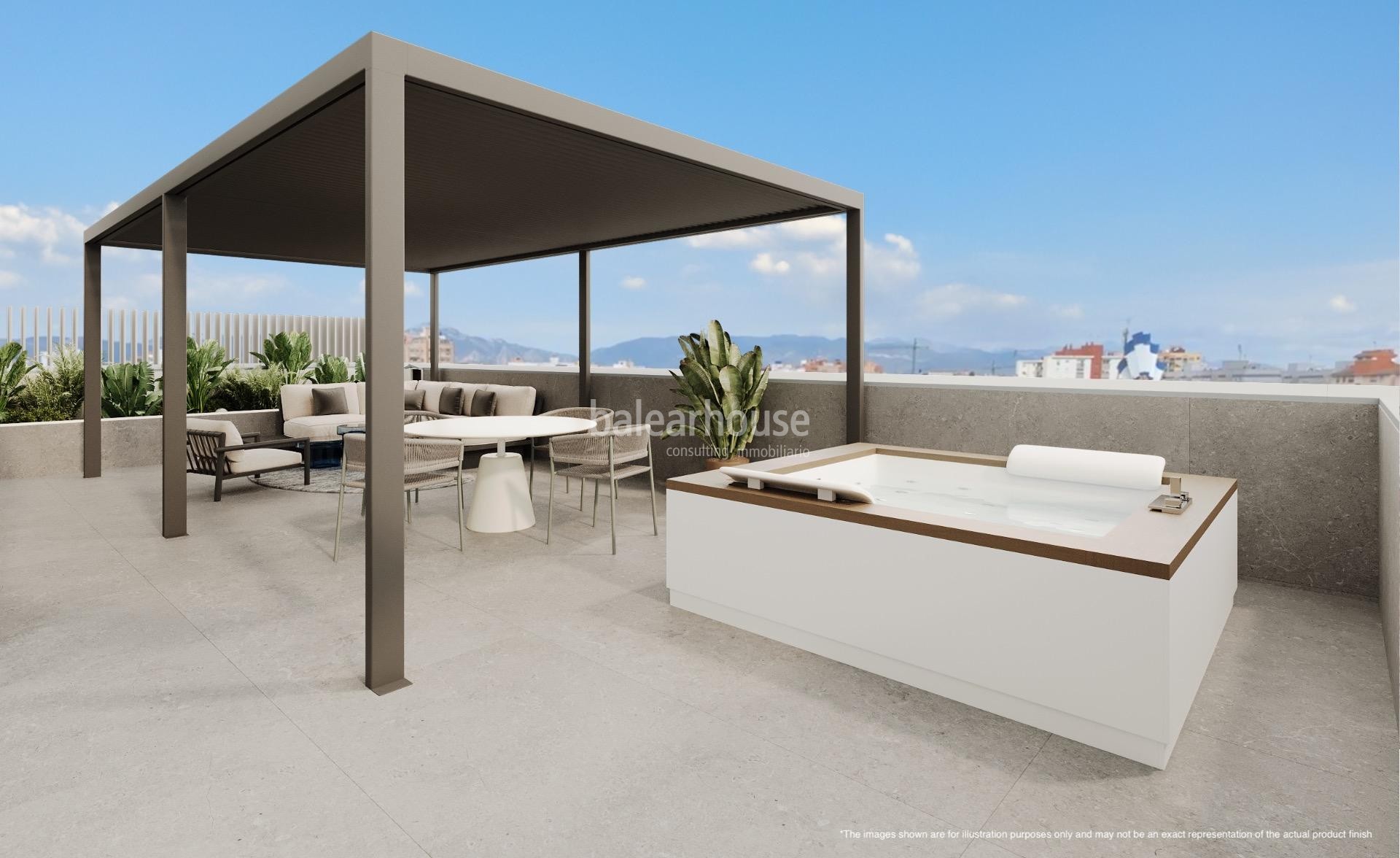 Impresionante ático en un innovador complejo con vistas al mar junto al Portixol