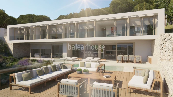 Modern luxury villa under construction with panoramic views in Portals