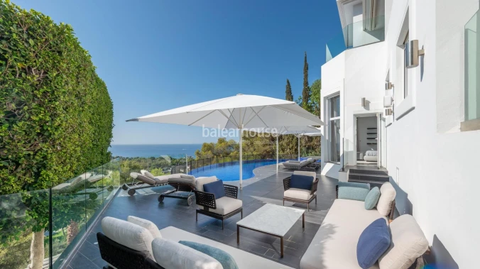 Impeccable villa with terraces and magnificent sea views in the exclusive area of Bendinat