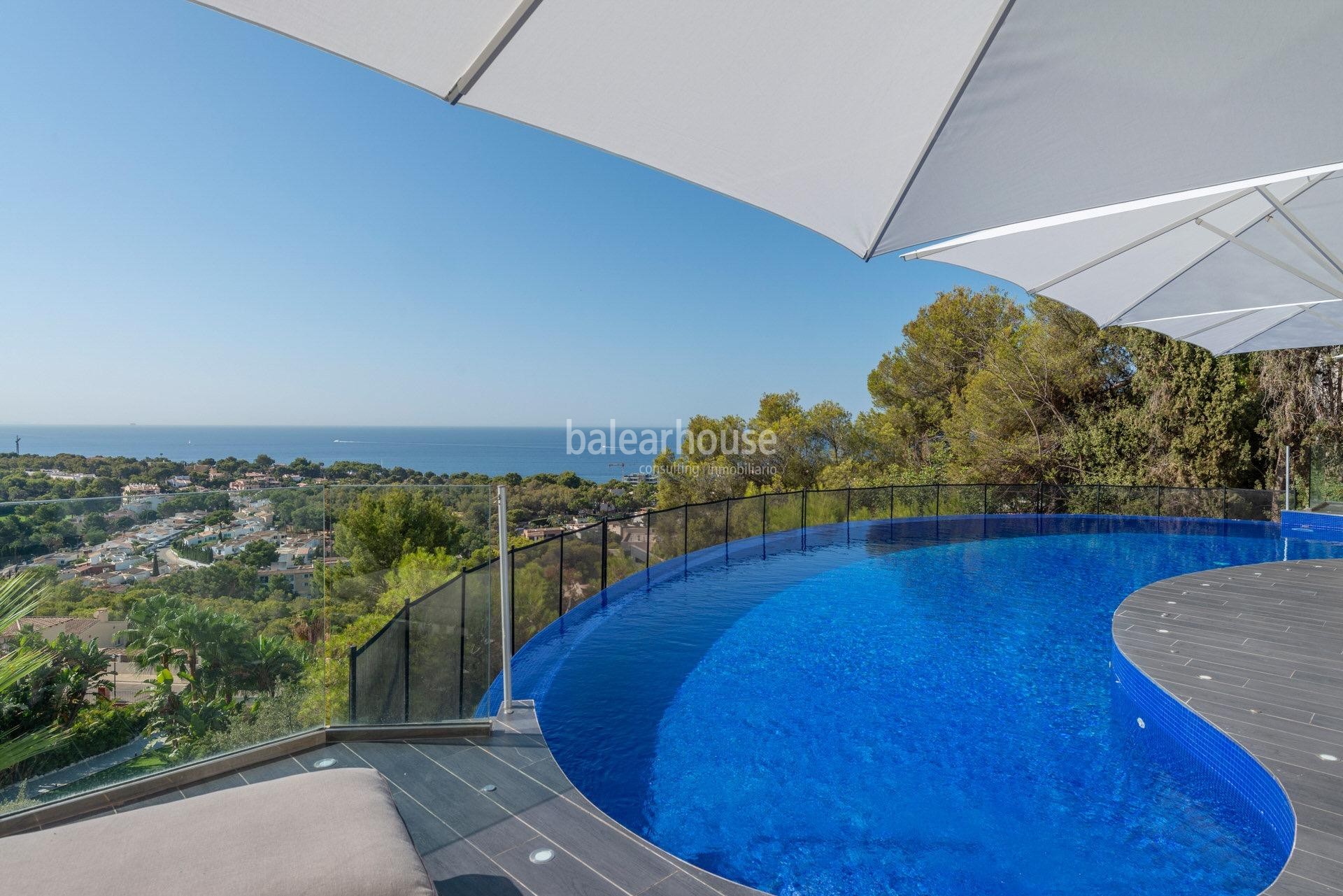 Impecable y elegante villa con terrazas y magníficas vistas al mar en la exclusiva zona de Bendinat