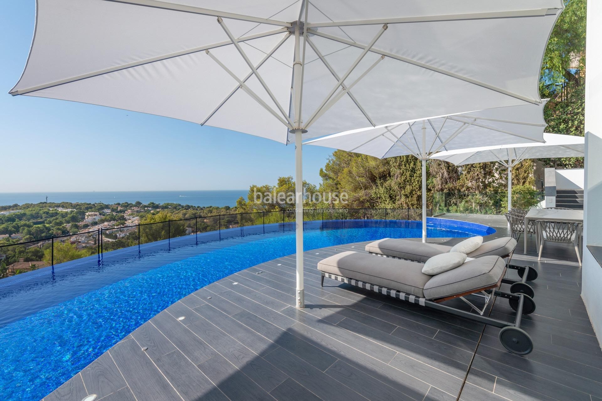 Impecable y elegante villa con terrazas y magníficas vistas al mar en la exclusiva zona de Bendinat