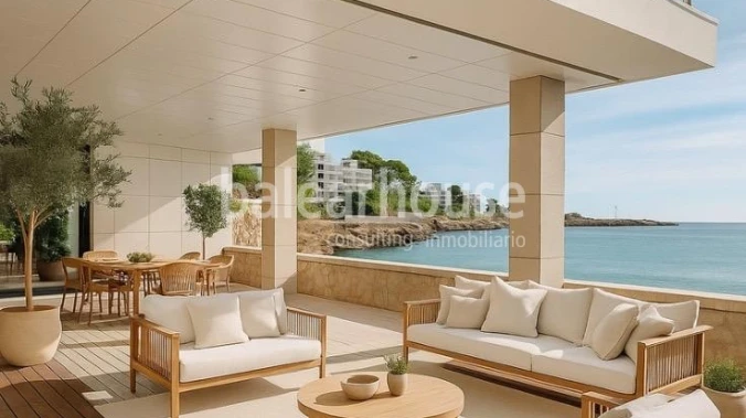 Exclusive seafront property with large terrace and direct private access to the sea.