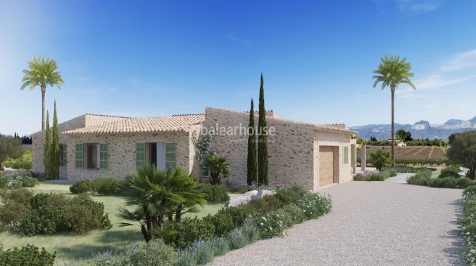 Wunderschöne neu gebaute Finca in einem Paradies zwischen Weinbergen im Landesinneren von Mallorca