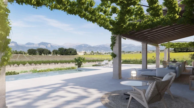 Wunderschöne neu gebaute Finca in einem Paradies zwischen Weinbergen im Landesinneren von Mallorca