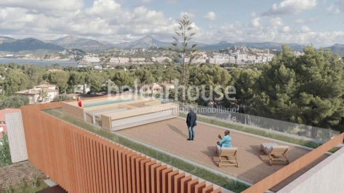 Grundstück in Nova Santa Ponsa mit Projekt und Lizenz für eine innovative Villa mit Teilmeerblick