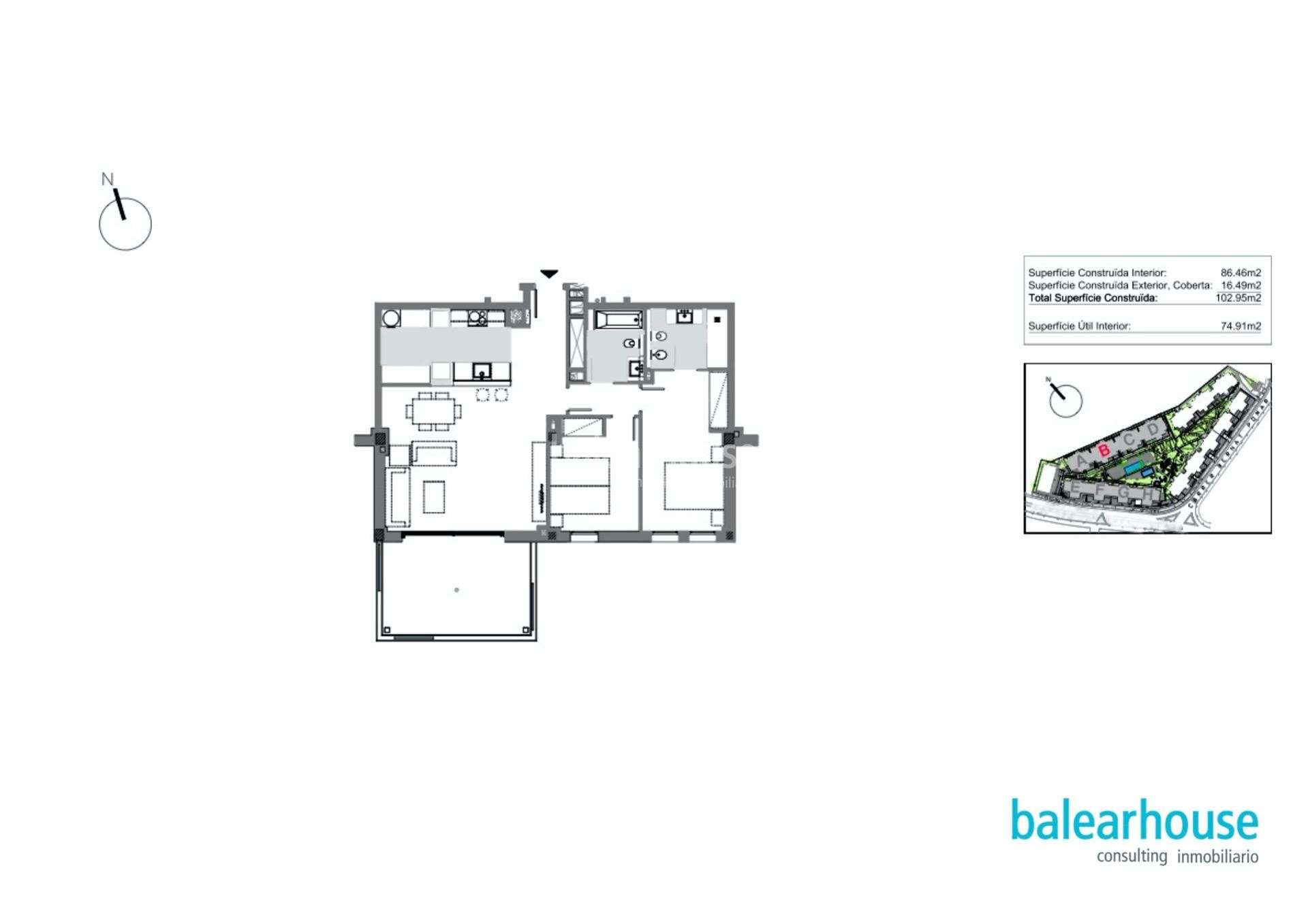 Luminoso piso de diseño moderno y amplia terraza  dentro de un bonito complejo con piscinas