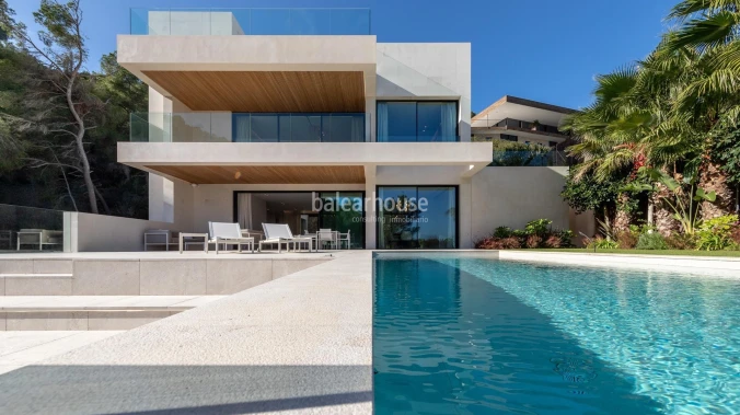 Moderna design and unobstructed views in this new build villa in the exclusive area of Son Vida