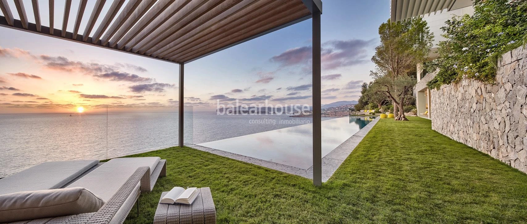 Contemporary architecture on the frontline of Port Adriano with panoramic sea views