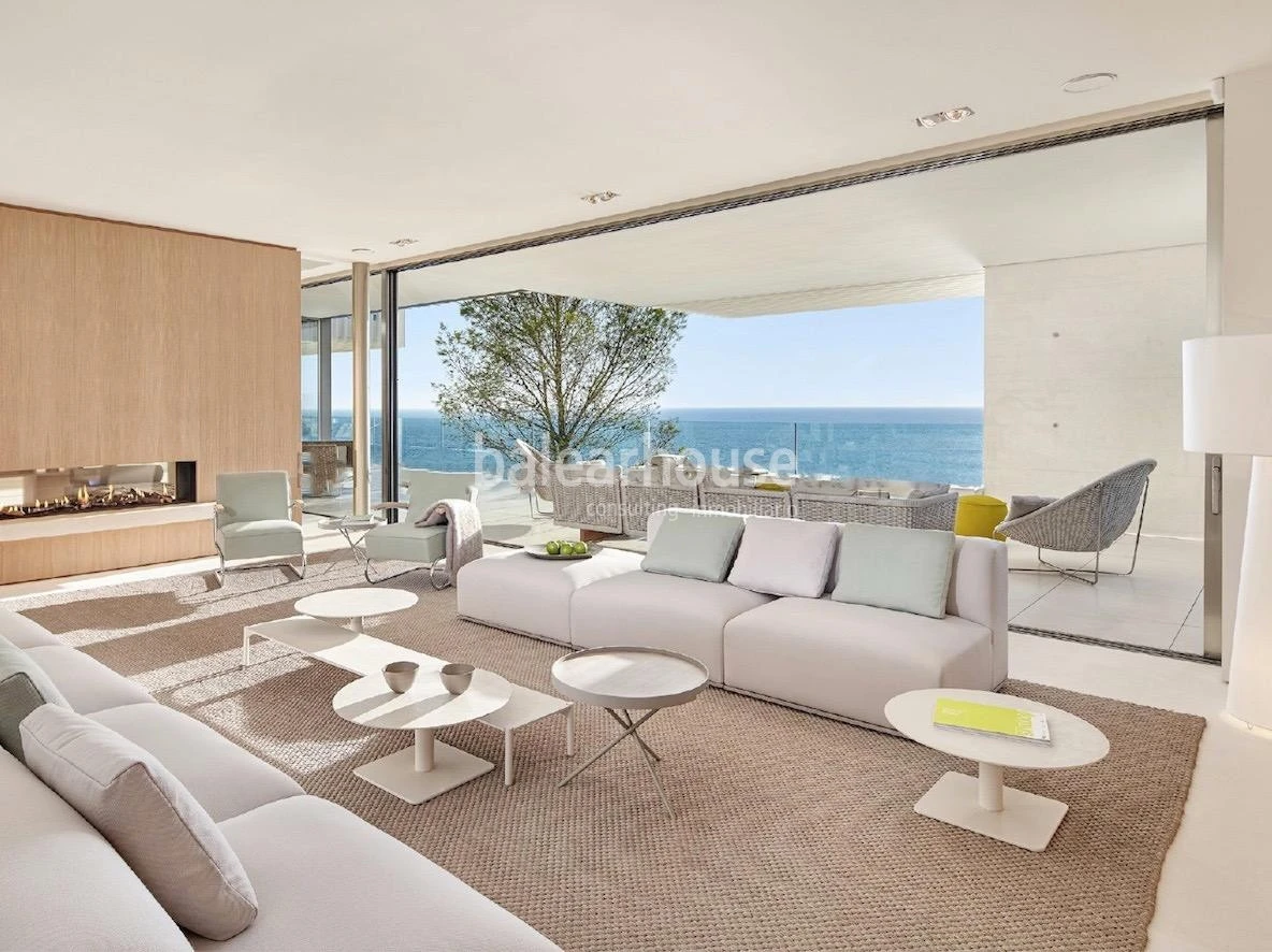 Contemporary architecture on the frontline of Port Adriano with panoramic sea views